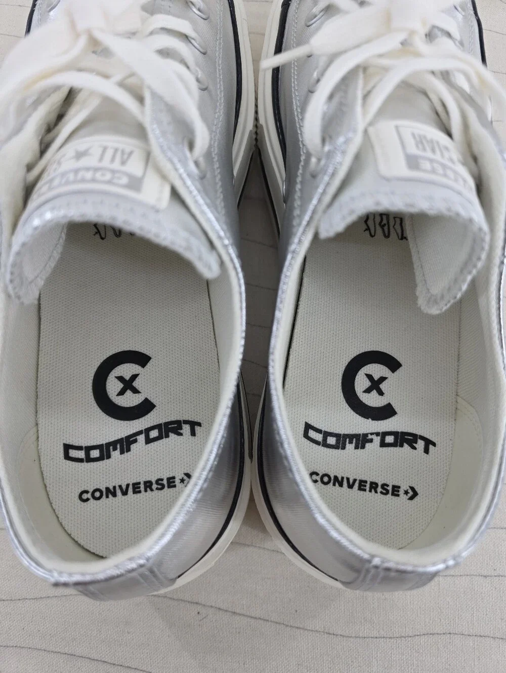 Converse Womens All Star Lift Double Stack Silver Metallic Platform Shoes Sz 12